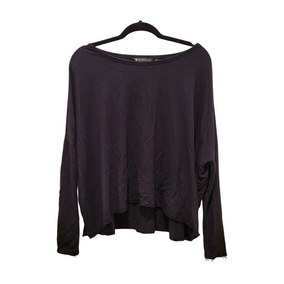 Athleta Black Modal Raw Edge Long Sleeve Tee Med Medium - Picture 2 of 7